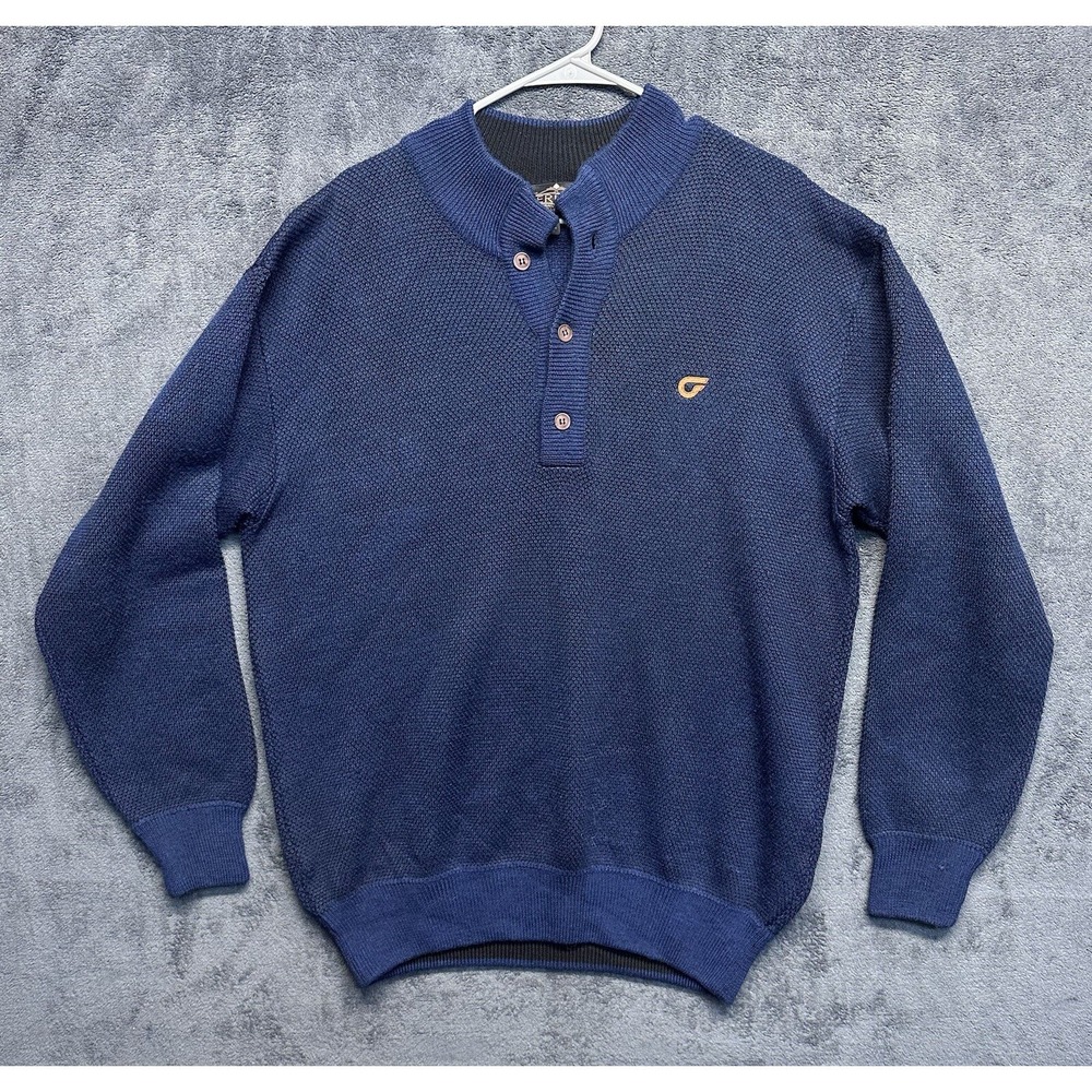 Vintage Wool Blend Sweater Men's Large Made In Italy Blue Knit Grandpacore
